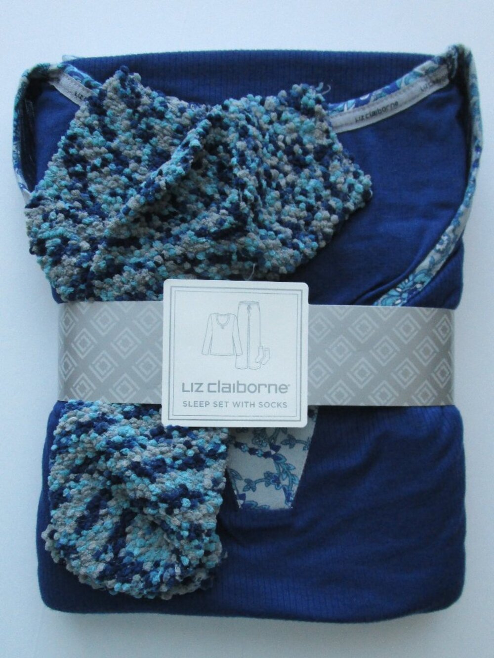 Liz Claiborne 3-pc Pajama Set - blue/gray flower print #2